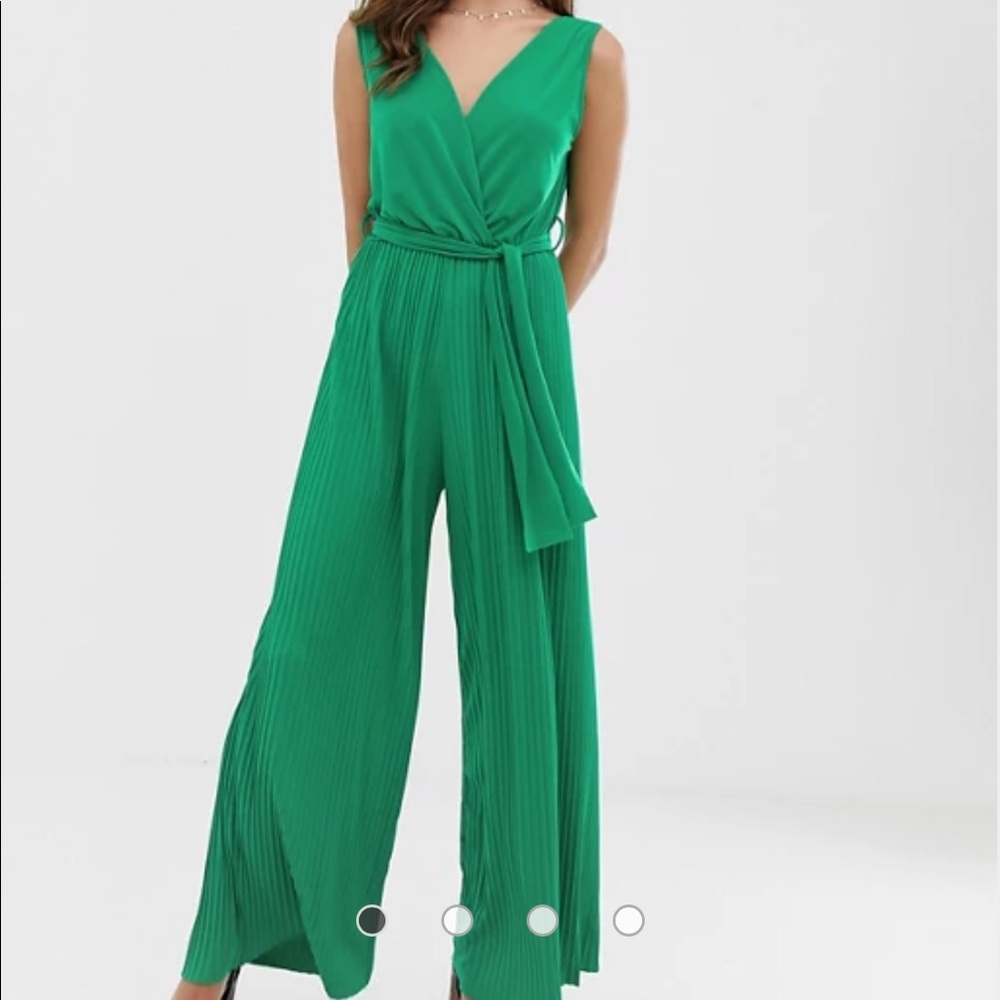 ASOS Liquorish plisse jumpsuit in emerald …